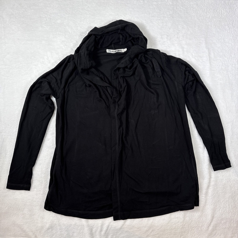 Michael Stars Long Sleeve Black Hooded‎ Wrap Cardigan Rayon Spandex Large